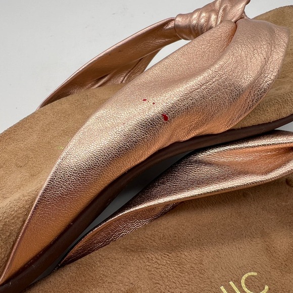 VIONIC Pippa Toe Post Sandal Womens 10 Rose Gold Leather Knotted Flip Flop Thong - Picture 8 of 14